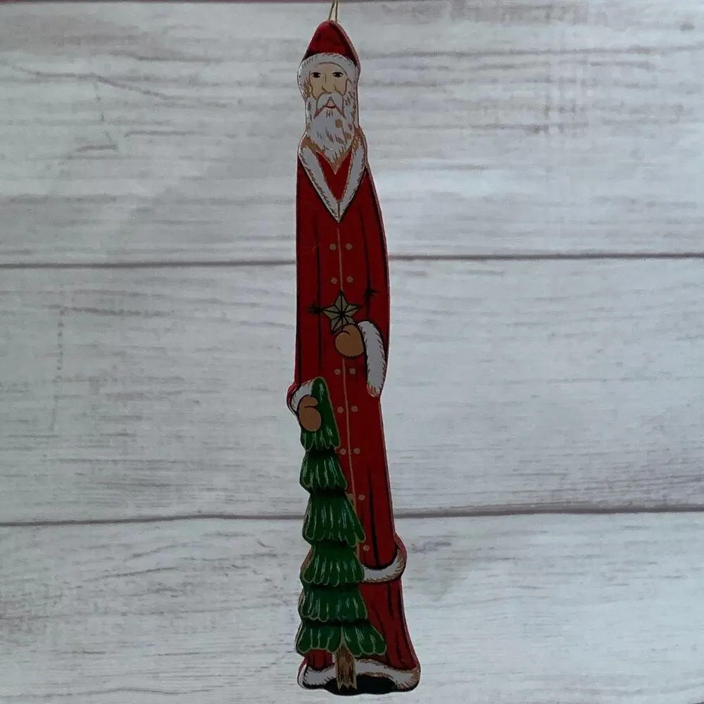 Vintage Wooden Father Christmas Santa Claus Christmas Tree Ornament 6